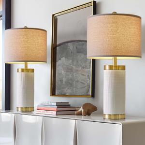 24.5" Modern Ceramic White Bedside Lamp for Bedroom Decor Farmhouse Table Lamp for Living Room Office Dorm