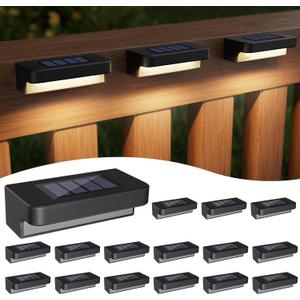 Solar Deck Lights Outdoor 16 Packs, LED Solar Step Light Waterproof, Solar Powered Fence Lighting Soft White for Stairs Yard Garden Patio