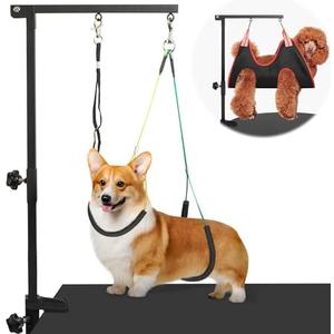Dog Grooming Arm with Pet Grooming Hammock, getlstub 35" Pet Grooming Table Arm with Adjustable No Sit Haunch Holders, Dog Grooming Stand with Loop Noose for Small and Medium Pets