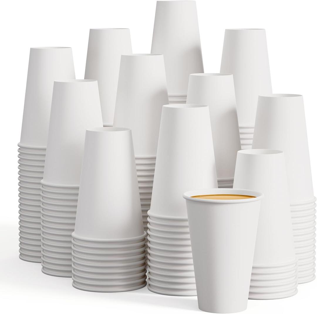 LITOPAK 210 Pack 16 oz Disposable Paper Coffee Cup, Hot/Cold Beverage Drinking Cups for Water, Paper Coffee Cups, White Hot Coffee Cups, Suitable for Party, Picnic, Travel, and Events