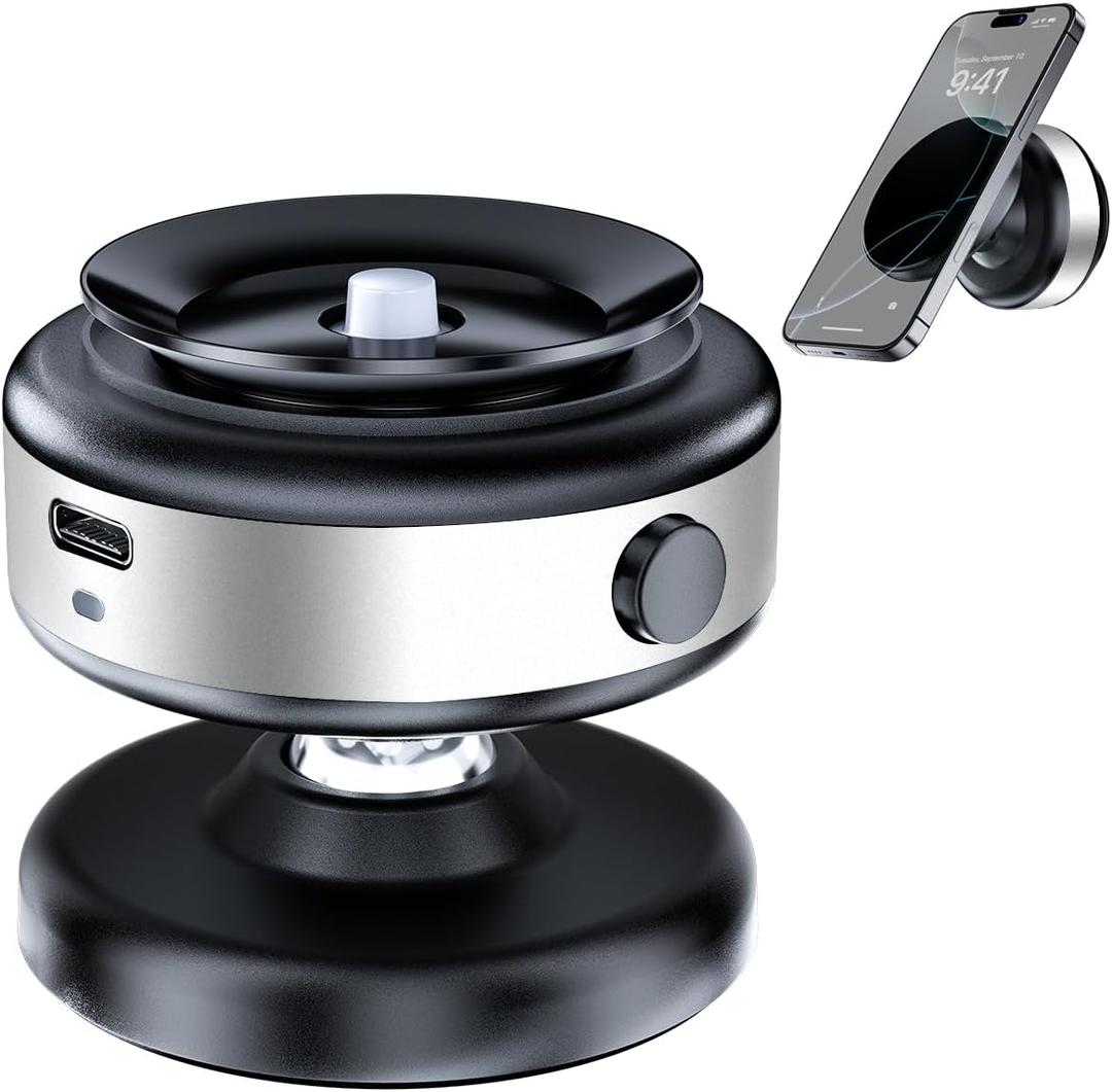 Upgraded Magnetic Car Phone Holder Mount, 360 Adjustable Electric Vacuum Strong Suction Phone Holder for Car/Gym/Mirror/ Smooth Surface, Compatible with Magsafe iPhone16/15/14/13/12 & Android Series (Silver)