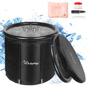 Hot & Cold Plunge Tub with Cover for Indoor Outdoor Use, Ice Bath & Hot Tub for Recovery, Water Therapy for Athletes & Adults, 105 Gallons, Black, XL