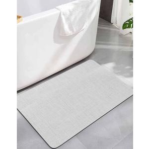 Farmhouse Light Gray Flax Bathroom Rug Diatomaceous Earth Bath Mat,Absorbent Shower Mat Non-Slip Doormat for Kitchen Bedroom, Retro Linen Burlap Texture Diatomite Stone Mats 16x24in