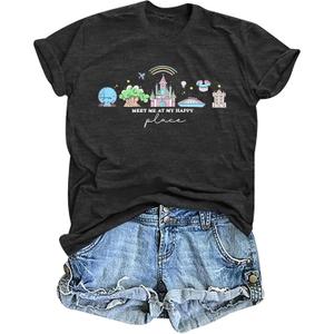 Womens World Traveler Shirt Magic Kingdom Graphic Tshirt Matching Trip T-Shirt Girl Vacation Hodilay Short Sleeve Top (Medium, Deep Gray)