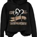 SweatyRocks Women's Cute Hoodies Long Sleeve Leopard Heart Graphic Sweatshirt Pullover Tops Fall Outfits (X-Large, Black)