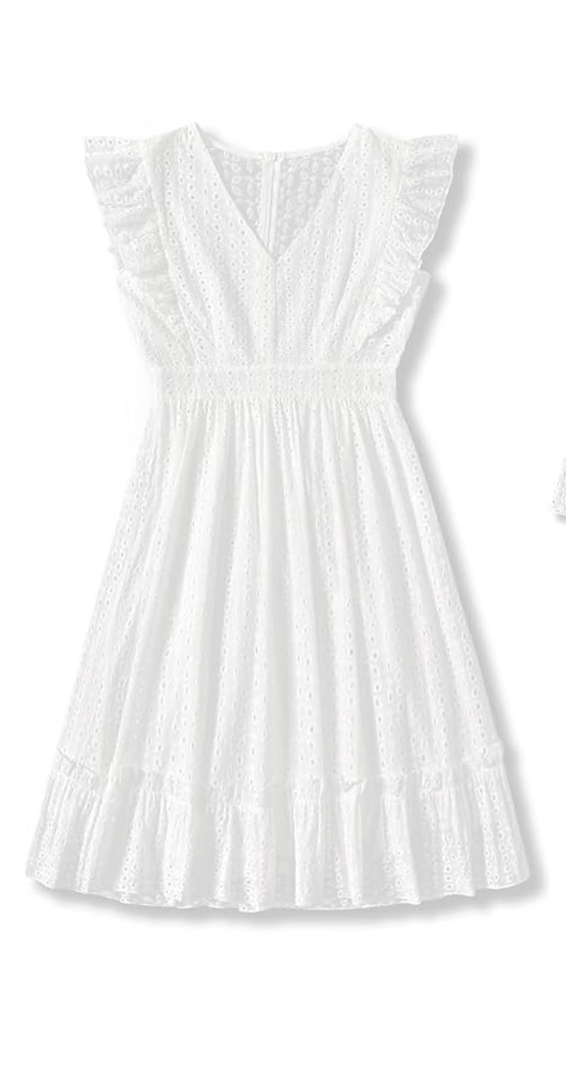 PATPAT Mommy and Me Matching Outfits Embroidered Ruffle Sleeve A-Line Dress for Weddings Vacations & Daily Wear M