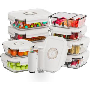 HOLDN’ STORAGE Food Storage Containers With Vacuum Sealing, Set of 9, Set of 9: Electronic & Manual Pump