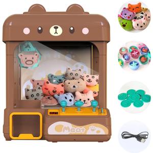 Large Claw Machine for Kids Adults with Prizes, Adjustable Sound & Light, Mini Vending Machine for Girls Boys, Electronic Arcade Crane Game, Candy Dispenser Toy for Party Birthday Gifts, Bear