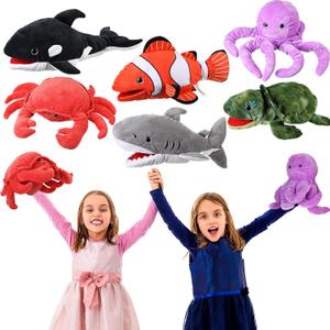 Liliful 6 Pieces Animal Hand Puppets Kids Hand Puppets with Working Mouth Animal Toddler Plush Toy for Show Theater Birthday Easter Basket Stuffers(Sea,11.81 inches/ 30 cm)