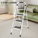 KINGRACK 4 Step Ladder, Folding Step Stool with Anti-Slip and Wide Pedal, Lightweight Stepladder with Handrails, Portable for Kitchen, Household, White