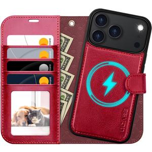 OCASE for iPhone 17 Pro Max Detachable Wallet Case with Card Holder, 2 in 1 PU Leather Flip Folio with RFID Blocking Stand Wrist Strap Shockproof Phone Cover 6.9 Inch 2025, Red