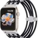 Beaded Bands Compatible with Apple Watch Band 40mm 42mm 38mm 41mm 45mm 44mm 49mm Women, Boho Solace Stretchy Cute Braided Bracelet Band for iWatch Band Series SE Ultra 10 9 8 7 6 5 4 3 2 1 (Black - Boho Silver Beading)