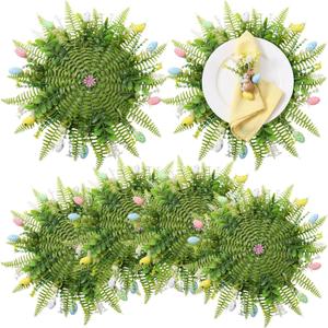 4 Pcs Artificial Easter Placemats Round Greenery Place Mats Easter Circular Artificial Wreath Dining Table Mat Fake Plants Table Mats for Holiday Party Dining Kitchen Accessories (Solid)