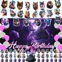 Wolf Birthday Decorations,Galaxy Wolf Party Decorations,Animal Birthday Party Supplies Include Backdrop Banner Balloon ,Cake Toppers,Swirls for Boys Girls Baby Shower