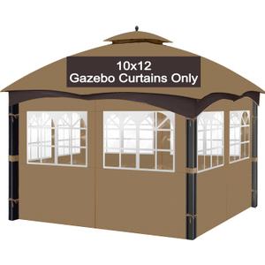 10'x12' Gazebo Curtains Outdoor Waterproof with PVC Windows, Outdoor 4-Panel Sidewalls Universal Replacement for Patio, Backyard(Curtains Only) (Khaki)