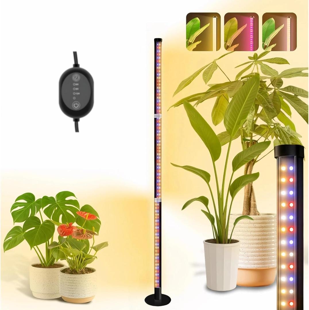 Standing Grow Light with 3 Light Modes & Timer  48 Inch Vertical Grow Lights for Indoor Plants, Full Spectrum Floor Grow Light with Timer, Tall Grow Lights for Indoor Plants