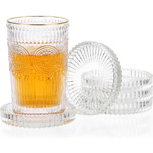 OGANAZI Modern Clear Coaster Set of 5- Glass Coasters for Drinks Crystal Coasters Round Cup Mat Coffee Table Decor for Office, Kitchen, Bar, Dining Room, Living Room, Patio (Clear)