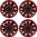 Hex Autoparts Universal Hub Caps - BK Style - Compatible with 15 Inch Tires & Wheels Car Truck, R15 Tire Rim Covers Set of 4 (Black & Red)