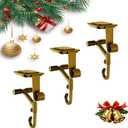Christmas Stocking Holder for Fireplace Mantle, 2-in-1 Adjustable No Drill Hanger with 20lbs Heavy Duty Hold for Stockings & Garlands, 5-8.5 Inch Clip On Mantel Hooks(Golden, Count, 1)