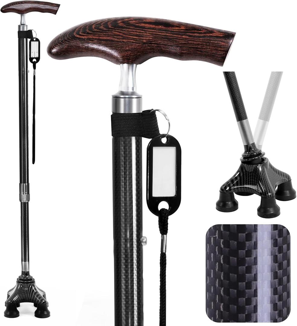 Carbon Fiber Walking Cane for Men and Women - 10 Height-Adjustable, Cane for Seniors Balance, Carbon Fiber Cane Ultralight 0.55 lb, Black Matte, 350 lbs Capacity(Black), One size