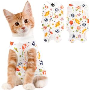 Cat Recovery Suit Female, Breathable Cat Onesie After Surgery Female for Abdominal Wounds or Skin Diseases, Surgery Recovery Suit Kitten Onesie After Spay Wear Anti Licking (Small, Candy)