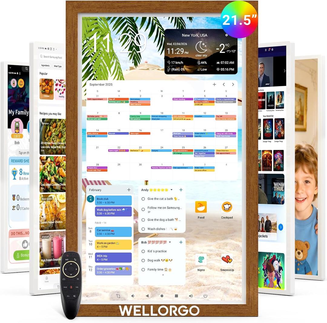 Digital Calendar Touch Screen, 21.5-inch Electronic Calendar for Wall, Smart Digital Planner with Kids' Chores Chart/Meal Plan/Streaming Services/Photo Display, Remote Control Supported