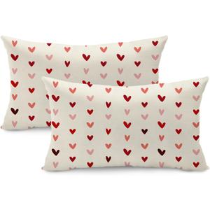 DFXSZ Valentine's Day Pillow Covers 12x20 Inch Set of 2 Small Red Pink Hearts Decor White Throw Pillow Covers Valentine's Day Cushion Case Decoration for Sofa Couch 56B12