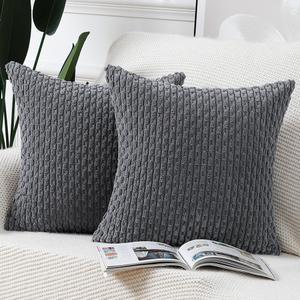 MADIZZ Pack of 2 Boho Corduroy Striped Throw Pillow Covers 16x16 Inch Grey Soft Decorative Cushion Cover for Bedroom Sofa Pillow Shell