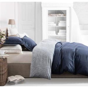 SLEEPBELLA Duvet Cover Twin Size, 600 Thread Count Cotton Navy & Grey Printed with Luxurious Blue Leaves Pattern Reversible Botanical Comforter Cover Sets, Bedding Set 2Pcs (Navy-Blue Leaves) (Twin 68"x90")