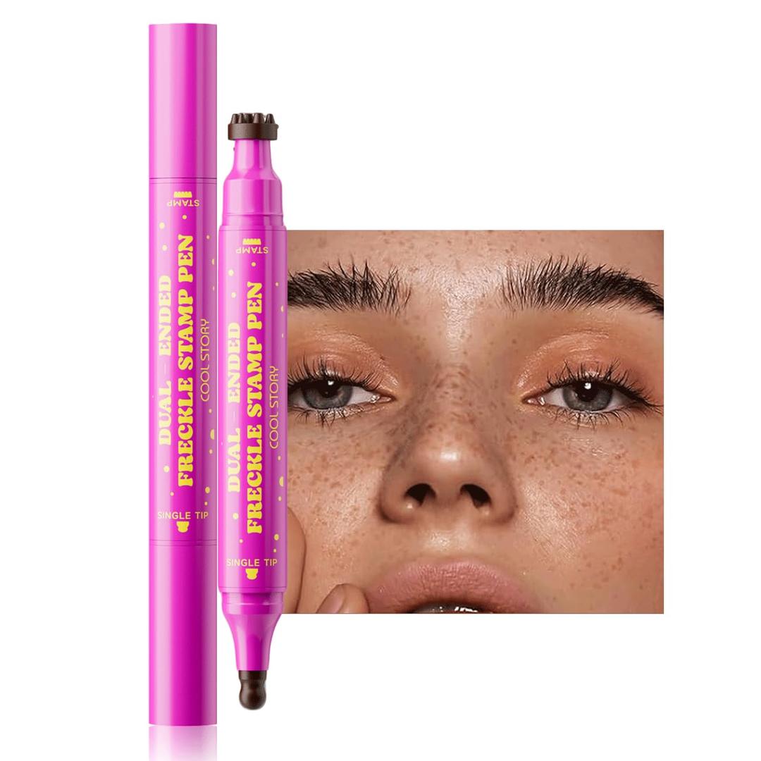 Beauty Glazed Dual-Ended Freckle Stamp Pen Realistic Faux Freckles Makeup with Soft Sponge Stamp & Precision Tip Waterproof Long-Lasting Freckle Marker for Natural or Bold Looks (02 Mousy Brown)