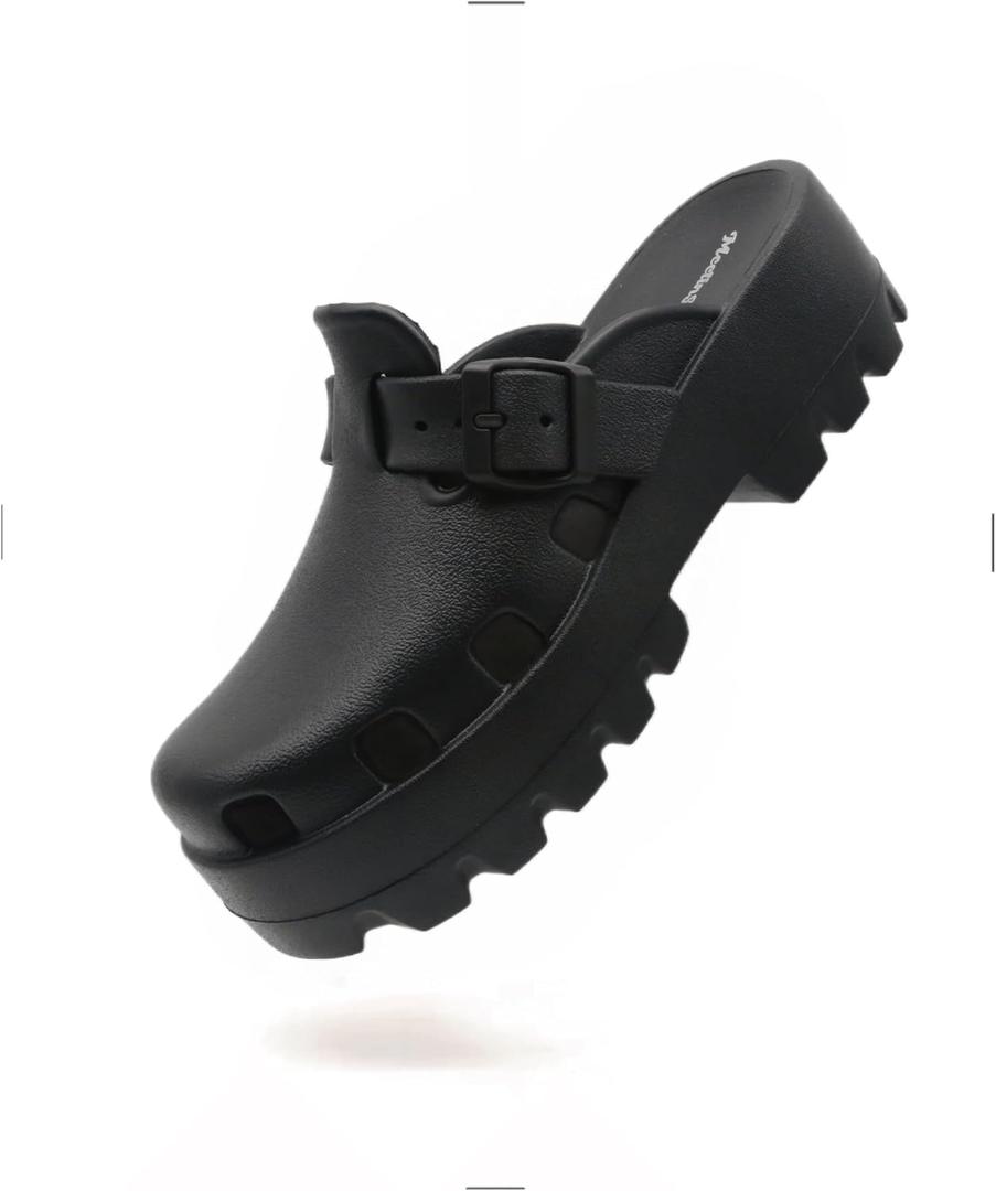 Meetinspace Platform Clogs for Women Stylish Mules Clogs with Thick Sole Quick Drying Comfortable Slip On Sandals with Adjustable Strap (Black) Size 6