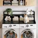 2-Tier Washer Dryer Countertop with Shelf, 54"x27.5" Wooden Laundry Topper with Edge and 2 Hooks, Washing Machine Counter Top Storage Shelf for Laundry Room Organization (Black)