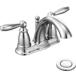 Moen Brantford Chrome Two-Handle Low-Arc Traditional Centerset Bathroom Faucet with Drain Assembly, 6610