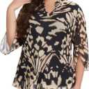 Betu Women's Plus Size Tops 3/4 Ruffle Sleeve Casual Work Mesh Blouses Printed Tunics Shirts (Dyed Beige, Large)