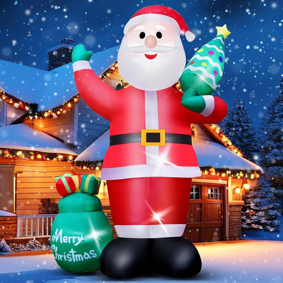 7ft Christmas Inflatable Santa Claus Holding Xmas Tree, Blow up Outdoor Christmas Decorations for Yard Lawn Party Holiday Decor