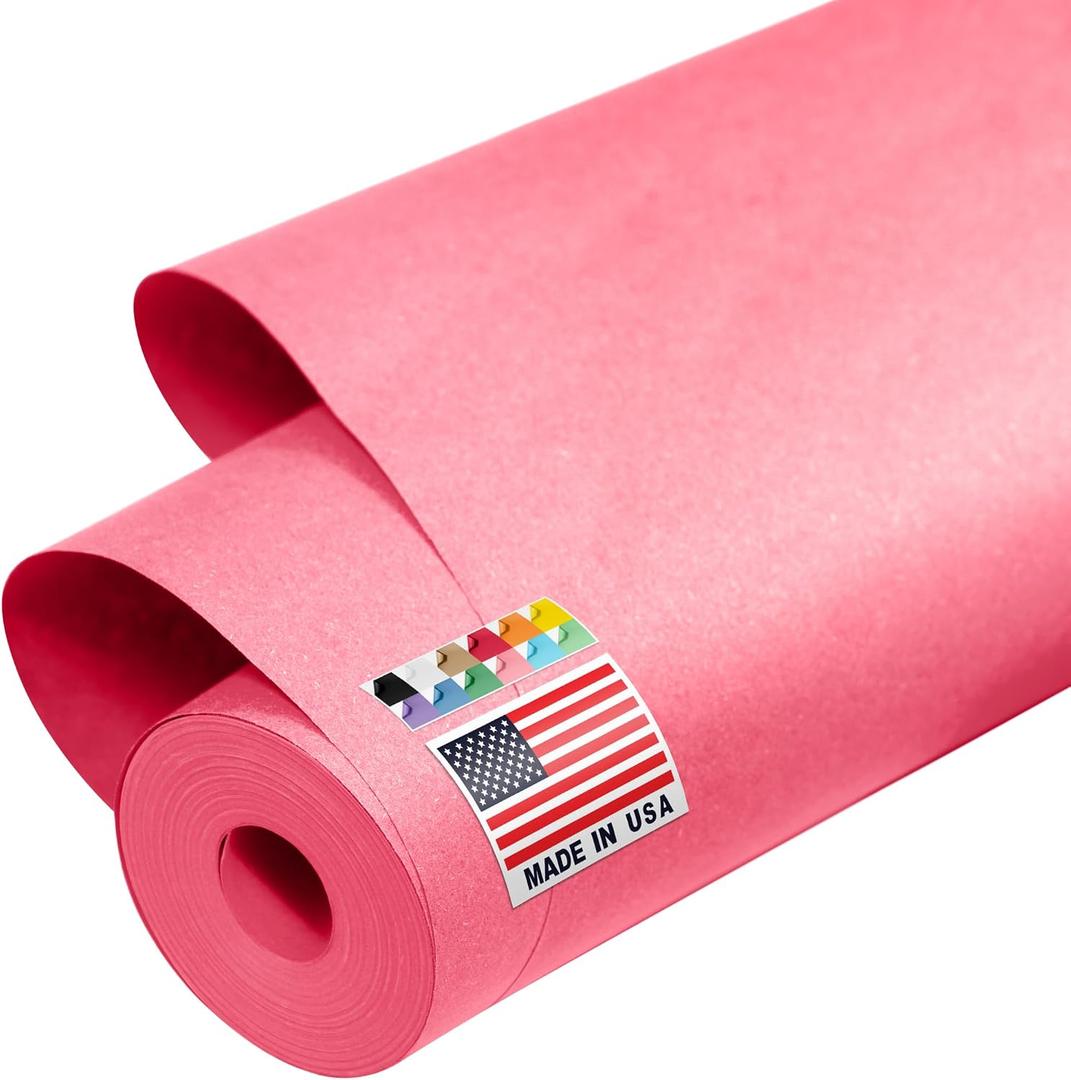 Paclord USA Made 48" x 1200" Pink Kraft Paper Roll, 45 lbs Thickness, American Quality Colored Kraft Paper for School, Poster Arts, Bulletin Board - Odorless, Non-Toxic, Safe for Kids