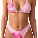 MakeMeChic Women's Polka Dots Triangle Thong Bikini Sets Floral Cute Bathing Suit Swimsuits, Medium