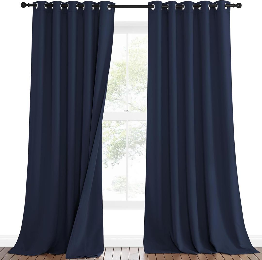 NICETOWN Sound Blocking Black Out Curtains for Patio Door, Heavy-Duty Space Divider Curtains for Living Room, Lined Insert Noise, Blackout, Thermal Insulation Drapes for Closet (Navy, 95-inch Long) (62"W x 95"L (Pack of 2))