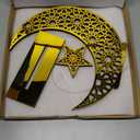 Eforcase Ramadan Decorations Table Decor Wood Eid Mubarak Kareem Table Sign Acrylic Mirror Hollow Moon with Star Ornament for Muslim Party Tabletop Centerpiece Decor Islamic Eid Decoration Gold Moon