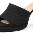 MUSSHOE High Platform Sandals for Women Square Toe Chunky Heel Block Heeled Sandals Slip On Open Toe Comfortable Sandals (6, Black Knit)