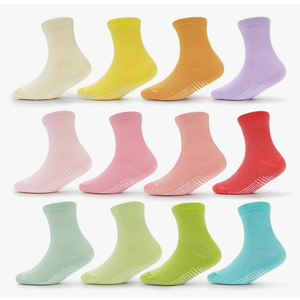 CozyWay Non-Slip Ankle or Crew Grip Toddler Socks, 12 Pack for Boys & Girls, Colorful, 1-3 Years Old
