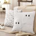 2 Pcs Halloween Pillow Covers 18 x 18 Inch White Ghost Throw Pillowcase Spooky Plush Cushion Cases Cute Ghost Halloween Decoration for Home Sofa Bed Couch Chair Living Room Bed Home