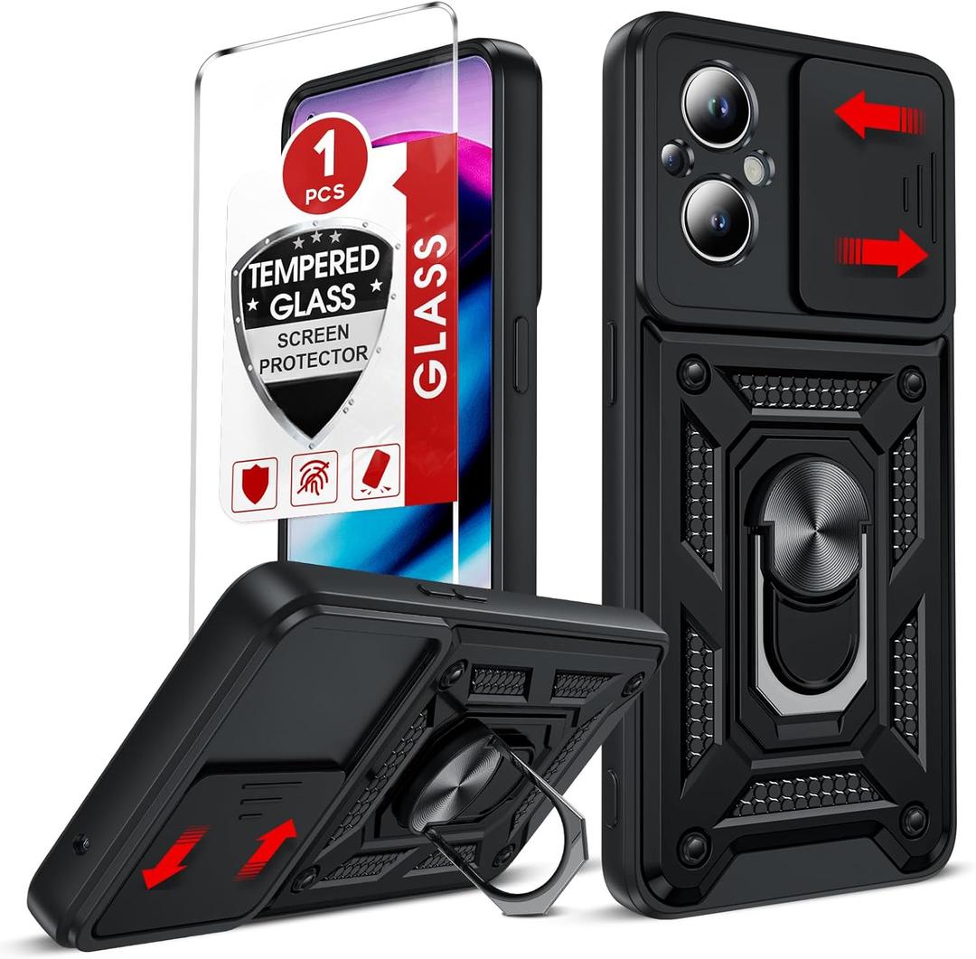LeYi for OnePlus Nord-N20 5G Case: with Slide Camera Cover Screen Protector, Military-Grade Shockproof Protective Magnetic Ring Stand 1+ One Plus N20 5G Cell Unlocked Phone Cover Funda fara, Black
