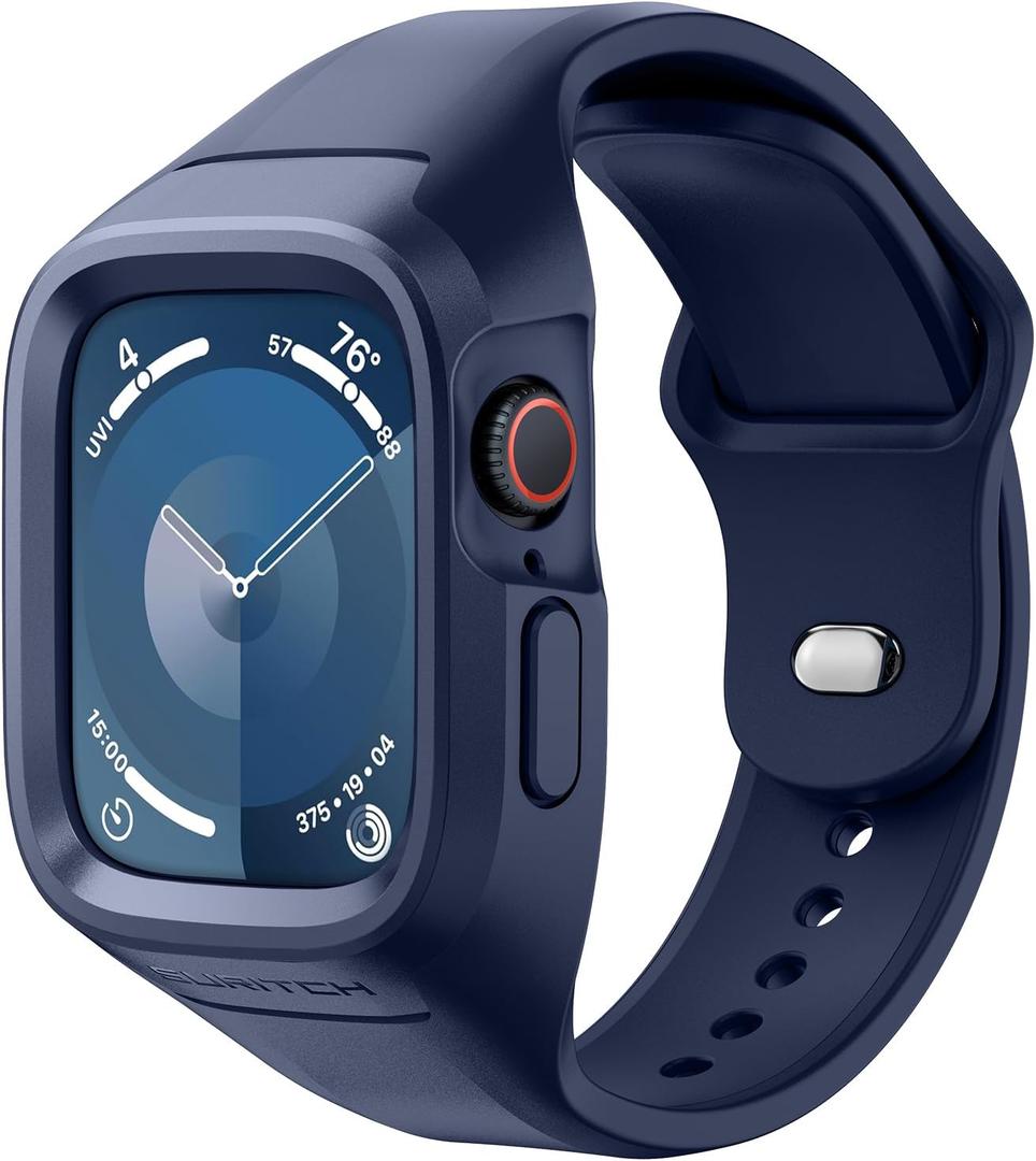 SURITCH Sport Band for Apple Watch Ultra 3/2/1 49mm & iWatch Series 9/8/7/6/5/4/SE3/SE2/SE 45mm 44mm 41mm 40mm, Soft Silicone Shockproof Rugged Protective Strap with Case for Women Men