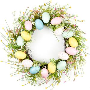 Easter Wreath, 18" Macaron Colored Eggs and Berries Door Wreath, Easter Wreaths for Front Door Decorations for The Home Party, Farmhouse Spring Door Wall Window Decor