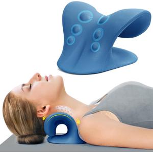 ComfortLife Neck Stretcher for Pain Relief, Neck and Shoulder Relaxer Cervical Traction Device Pillow for TMJ Pain Relief (Dark Blue)