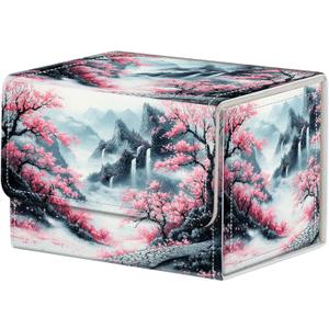 Stylish MTG Deck Box for 110+ Cards, Magnetic Commander Deck Case with Bonus Game Card Pouch, Durable Storage for TCG and Sleeved Magic Cards, Pink Trees and Mountains