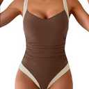 B2prity One Piece Swimsuit for Women Tummy Control Slimming Bathing Suit Push Up Ruched Swim Suit Criss Cross Swimwear Brown, White 2XL
