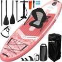 11'x34 Inflatable Paddle Board with Removable Kayak Seat, Extra Wide 430LBS SUP, Stable 2-3 Person Family for Lake Ocean Fishing, Bonus 10L Dry Bag & 2-Blade Paddle, Pink Ocean