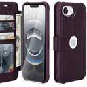 VANAVAGY Compatible for iPhone 16e Wallet Case, RFID Flip Shockproof Case with Card Holder Strap Kickstand, [Camera Lens & Screen Protector] PU Leather Phone Cover for Wireless Charging,Purple